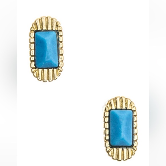 LA Jewelry Jewelry - Gold and Blue Rectangular Stud Earrings